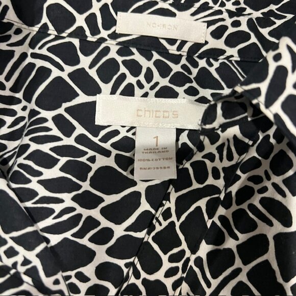 Chico's Black & White No-Iron Button Down Blouse Size M - Picture 9 of 9